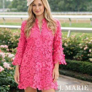NWT,J. Marie Collections,Seraphina Dress, Hot Pink, Pop-out Lace,Lined,Size XS/S